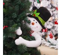 Christmas Tree Decoration - Cloth Snowman Hugging Tree with Red White Festive Holiday Ornament for Indoor/Outdoor Operation 19 X 18 X 3 Cm Winter Garden Décor(Snowman)