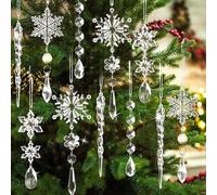 Christmas Tree Decoration Crystal Ornaments, 18pcs Hanging Acrylic Christmas Snowflake Icicle Drop Ornaments for Christmas Tree Winter New Year Party Supplies
