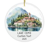 Christmas Tree Decoration Custom Lake Como Italy Travel Christmas Baubles Unique Ceramic Xmas Ornament Double Sided Ceramic Hanging For Holiday Keepsake Party 7.3CM