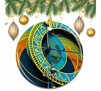 Christmas Tree Decoration Czech Astronomical Clock Prague Ceramic Hanging Funny Christmas Baubles Unique Ceramic Xmas Ornament For Family Holiday Keepsake 7.3CM