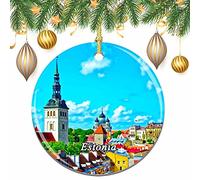 Christmas Tree Decoration Estonia Tallinn Ceramic Hanging Unique Pendant Double Sided Christmas Baubles For Keepsake Holiday Party 7.3CM