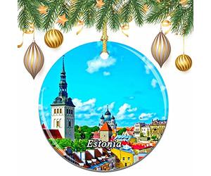 Christmas Tree Decoration Estonia Tallinn Ceramic Hanging Unique Pendant Double Sided Christmas Baubles For Keepsake Holiday Party 7.3CM