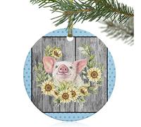 Christmas Tree Decoration Farm Sunflower Pigs Blue Polka Dot Wood Christmas Tree Decorations Multi-Colour Ceramic Hanging Decoration Ceramic Xmas Ornament For Party