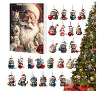 Christmas Tree Decoration for Cats - Acrylic 2D Cat Charm, Car Reversing Mirror Accessories, Cute Kitten Pendants, 24 Day Set, Adults Children, Christmas