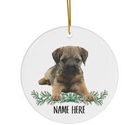 Christmas Tree Decoration - Funny Personalized Name Border Terrier Sable Round Ceramic Pendant Keepsake Bauble - 7.3 cm Novelty Xmas Ornament for Party Home Decor