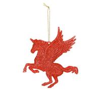 VFM e-Store - Christmas Tree Decoration Hanging Glitter Flying Unicorn X 1 Stocking Filler Xmas Present Celebration Festive Winter Ornaments - 21. 5cm Red