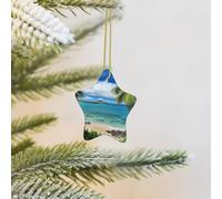 Christmas Tree Decoration Hanging Star Ornament Tropical Palm Tree Hawaii Beach Ceramic Ornaments Christmas Tree Decorations Star Pendants for Xmas Tree Winter New Year Wedding Party Supplies