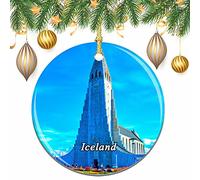 Christmas Tree Decoration Iceland Reykjavik Hallgrímskirkja Ceramic Hanging Unique Christmas Baubles Double Sided Pendant For Keepsake Holiday Family 7.3CM