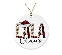 Christmas Tree Decoration Leopard Lala Claus Red Buffalo Plaid Lala Ceramic Hanging Funny Ceramic Xmas Ornament Double Sided Pendant For Family Party Holiday 7.3CM