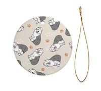 Christmas Tree Decoration Old English Sheepdog Pattern Christmas Baubles Funny Pendant Novelty Ceramic Xmas Ornament For Party Family Holiday 7.3CM