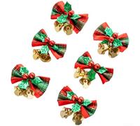 Christmas Tree Decoration Ornaments 6 Pack Featuring Handmade Jingle Bells and Bow Accents Crafted from Cloth and Metal (C)