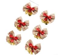 Christmas Tree Decoration Ornaments 6 Pack Featuring Handmade Jingle Bells and Bow Accents Crafted from Cloth and Metal (F)