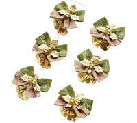 Christmas Tree Decoration Ornaments 6 Pack Featuring Handmade Jingle Bells and Bow Accents Crafted from Cloth and Metal (I)