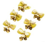 Christmas Tree Decoration Ornaments 6 Pack Featuring Handmade Jingle Bells and Bow Accents Crafted from Cloth and Metal (E)