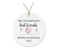 Christmas Tree Decoration Personalized Long Distancehip 2024 Graduation For Besties And Roommates The Love Between Knows No Distance, White Ceramic Hanging Funny Ceramic Xmas Ornament