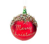 Christmas Tree Decoration Round Merry Christmas Tinsel Glitter Glass Bauble Matt Red