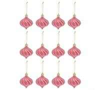 Christmas tree decoration set with 12 plush onion shaped ornaments, designed to bring a unique festive touch (Pink)