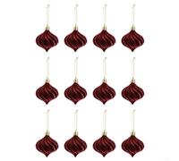 Christmas Tree Decoration Set with 12 Plush Onion Shaped Ornaments for Adding Cheerful Festive Touch (Red)