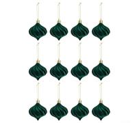 Christmas Tree Decoration Set with 12 Plush Onion Shaped Ornaments for Adding Cheerful Festive Touch (Green)