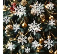Christmas Tree Decoration Sparkling Snowflake Ornaments,40Pcs Clear Christmas Hanging Snowflake Decors with String, Christmas Tree Ornaments for Winter Holiday Xmas Decoration Indoor