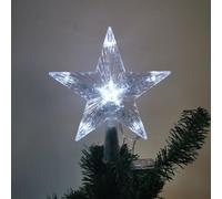 Christmas Tree Decoration - Star Topper With 10 LEDs Batteries Required- 16 x 16 cm Luminous Pentagram，Hollow Lighted Tree Star，LED Light Up Tree Topper(White Light 6.3inch)