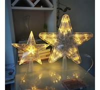 Christmas Tree Decoration - Star Topper With 10 LEDs Batteries Required- 23 x 23 cm Luminous Pentagram，Hollow Lighted Tree Star，LED Light Up Tree Topper(Warm White Light 9.06inch)