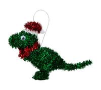 VFM e-Store - Christmas Tree Decoration Tinsel Dinosaur X 1 Stocking Filler Xmas Present Celebration Festive Winter Ornaments - 15cm X 15cm Green Dinosaur 15cm