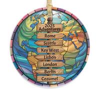 Christmas Tree Decoration Travel Adventure Custom Travelingvacation Travel Pendant Multi-Colour Christmas Baubles Personalised Ceramic Xmas Ornament For Holiday Keepsake Party 7.3CM