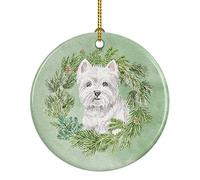 Christmas Tree Decoration West Highland White Terrier Sitting Pretty Wreath Christmas Baubles Novelty Pendant Double Sided Ceramic Hanging For Party Family Holiday 7.3CM