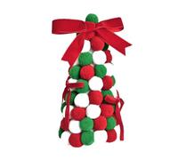 Christmas Tree Decoration with Handmade Wool Balls and Bow for Festive Desktop Display