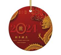 Christmas Tree Decoration Year Of The Dragon 2024 Happy Chinese New Year Round Ceramic Hanging Double Sided Ceramic Xmas Ornament Decoration Christmas Baubles For Party