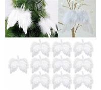 Christmas Tree Decorations 10pcs Vintage White Feather Hanging Ornaments Angel Wings Pendant Hanging Home Party Decoration(White)