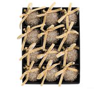 Christmas Tree Decorations 12 Pcs Plastic Baubles Modern Bow Accent Assortment Red Green Gold Brown 8cm Glossy For Holiday Parties Office Home Festive Display Easy Hanging(E)