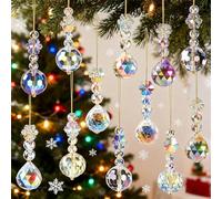Christmas Tree Decorations, 12PCS Rainbow Glass Baubles Crystal Christmas Tree Decorations Prism Mini Glass Balls Suncatcher for Windows Xmas Wedding Party Home Decor