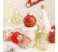 Christmas Tree Decorations 25PCS Glitter Ball Ornaments for Holiday and Wedding Parties, Suitable for Hanging Use in Home and Garden (Red Gold)