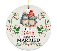 Christmas Tree Decorations 34Th Anniversary 34 Years Married With Bird Couple Ceramic Christmas Ornaments Tree Decorations With Lanyard For Holiday Indoor Party