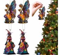 Christmas Tree Decorations 4Pcs 2D Fairy & Witch Christmas Tree Ornaments Acrylic Colorful 3.15x0.16" Hanging Christmas Tree Pendant for Home, Car Interior,Witchy Decor