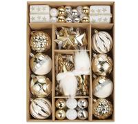 Christmas Tree Decorations, 68 ct White Gold Elf Theme Christmas Baubles Xmas Assorted Ornaments, Shatterproof Decorative Hanging Ball Ornament for Party Wedding Tree Decoration (Elf)