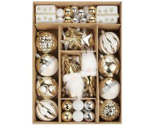 Christmas Tree Decorations, 68 ct White Gold Elf Theme Christmas Baubles Xmas Assorted Ornaments, Shatterproof Decorative Hanging Ball Ornament for Party Wedding Tree Decoration (Elf)