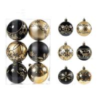 Christmas Tree Decorations,6pcs 6cm Christmas Ball Ornaments Set, Painted Christmas Ball Set Christmas Ornaments Balls Shatterproof Hanging Ornaments Kit (Black gold)