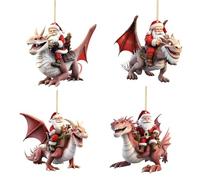 Christmas Tree Decorations An Old Man In A Santa Hat Riding A Dinosaur Pendant Christmas Acrylic Decoration Pendant For Home Holiday Party Fun Decoration Funny Hanging Novelty (12-Red, One Size)