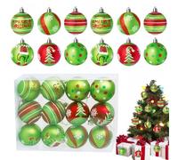 Christmas Tree Decorations Baubles, 12pcs 60mm Grinch Balls Ornaments, Hanging Decorations for Christmas Tree, Red and Green Glittering Xmas Baubles Pendants for Holiday Party, Pre-Hanged Strings