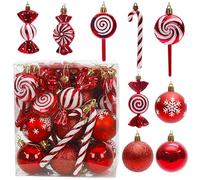 Christmas Tree Decorations, Candy Cane Christmas Decorations 36 PCS Christmas Ball Ornaments Set, Christmas Ornaments Balls Shatterproof Hanging Ornaments Kit (Red)