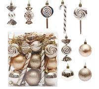 Christmas Tree Decorations, Candy Cane Christmas Decorations 36 PCS Christmas Ball Ornaments Set, Christmas Ornaments Balls Shatterproof Hanging Ornaments Kit (Champagne Color)