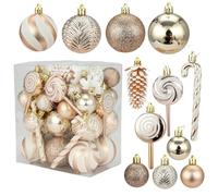 Christmas Tree Decorations, Candy Cane Christmas Decorations 40 PCS Christmas Ball Ornaments Set, Christmas Ornaments Balls Shatterproof Hanging Ornaments Kit (Champagne Color)