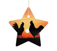 Christmas Tree Decorations Ceramic Animal Chickens Hanging Ornaments with Gold String Double-Sided Personalized Xmas Tree Decor for Indoor Home Holiday Party Decorations Gift-Star Shaped
