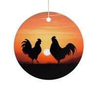 Christmas Tree Decorations Ceramic Animal Chickens Hanging Ornaments with Gold String Double-Sided Personalized Xmas Tree Decor for Indoor Home Holiday Party Decorations Gift