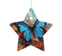 Christmas Tree Decorations Ceramic Big Butterfly Hanging Ornaments with Gold String Double-Sided Personalized Xmas Tree Decor for Indoor Home Holiday Party Decorations Gift-Star Shaped