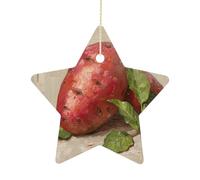 Christmas Tree Decorations Ceramic Bright Red Sweet Potato Hanging Ornaments with Gold String Double-Sided Personalized Xmas Tree Decor for Indoor Home Holiday Party Decorations Gift-Star Shaped