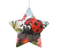 Christmas Tree Decorations Ceramic Cartoon Ladybug Flower Hanging Ornaments with Gold String Double-Sided Personalized Xmas Tree Decor for Indoor Home Holiday Party Decorations Gift-Star Shaped